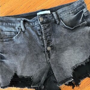 Distressed Black Denim Shorts